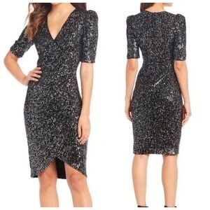 Calvin Klein Black fully Sequin Side Ruched Dress short sleeve size 12